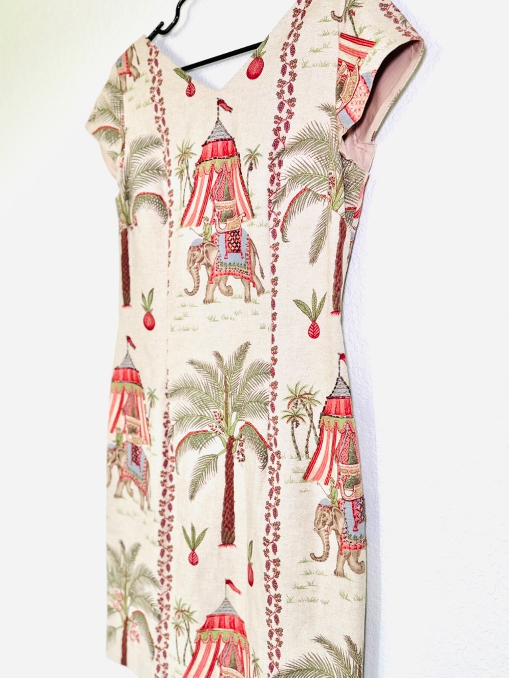 Maggy L Dress 12 Elephant Novelty Art to Wear Print Beaded Cotton India Vintage - Picture 2 of 8